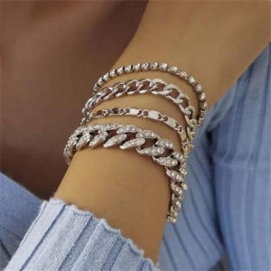 Cuban Chain Multi-layer Design U.S. Western Fashion Wholesale Women Bracelet Set - Silver