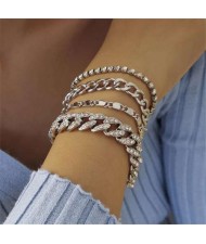 Cuban Chain Multi-layer Design U.S. Western Fashion Wholesale Women Bracelet Set - Silver