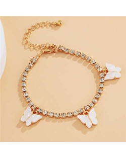 Butterfly Decorated Rhinestone Fashion Women Wholesale Bracelet - White