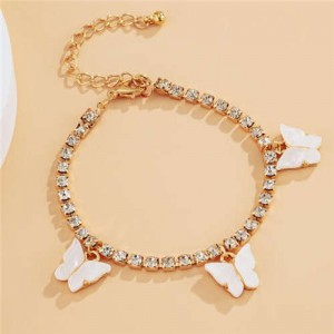 Butterfly Decorated Rhinestone Fashion Women Wholesale Bracelet - White