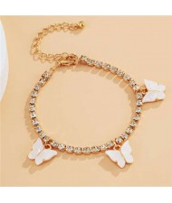 Butterfly Decorated Rhinestone Fashion Women Wholesale Bracelet - White