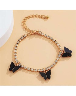 Butterfly Decorated Rhinestone Fashion Women Wholesale Bracelet - Black