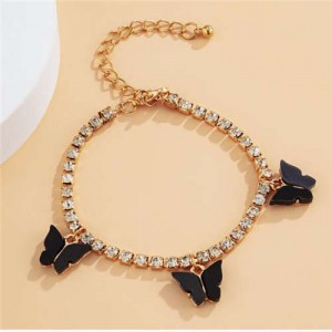 Butterfly Decorated Rhinestone Fashion Women Wholesale Bracelet - Black