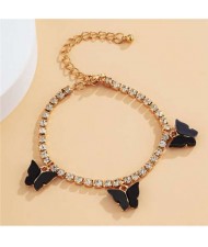 Butterfly Decorated Rhinestone Fashion Women Wholesale Bracelet - Black