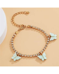 Butterfly Decorated Rhinestone Fashion Women Wholesale Bracelet - Green