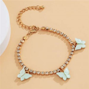 Butterfly Decorated Rhinestone Fashion Women Wholesale Bracelet - Green