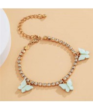 Butterfly Decorated Rhinestone Fashion Women Wholesale Bracelet - Green