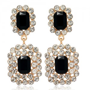 Rhinestone Squares Design Elegant Fashion Women Costume Alloy Earrings - Black