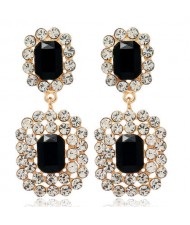 Rhinestone Squares Design Elegant Fashion Women Costume Alloy Earrings - Black