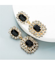 Rhinestone Squares Design Elegant Fashion Women Costume Alloy Earrings - Black