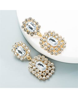 Rhinestone Squares Design Elegant Fashion Women Costume Alloy Earrings - White
