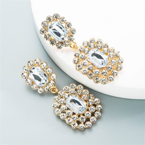 Rhinestone Squares Design Elegant Fashion Women Costume Alloy Earrings - White