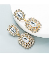 Rhinestone Squares Design Elegant Fashion Women Costume Alloy Earrings - White