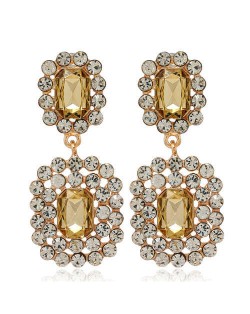 Rhinestone Squares Design Elegant Fashion Women Costume Alloy Earrings - Champagne