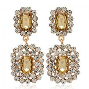 Rhinestone Squares Design Elegant Fashion Women Costume Alloy Earrings - Champagne