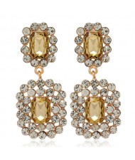 Rhinestone Squares Design Elegant Fashion Women Costume Alloy Earrings - Champagne