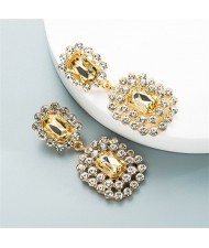 Rhinestone Squares Design Elegant Fashion Women Costume Alloy Earrings - Champagne