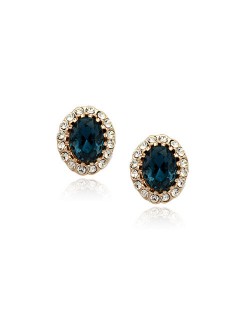 Ink Blue Austrian Crystal Inlaid Delicate Rhinestones Rimed Rose Gold Ear Studs