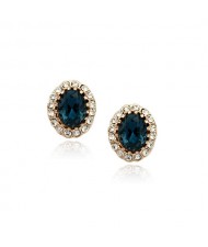 Ink Blue Austrian Crystal Inlaid Delicate Rhinestones Rimed Rose Gold Ear Studs