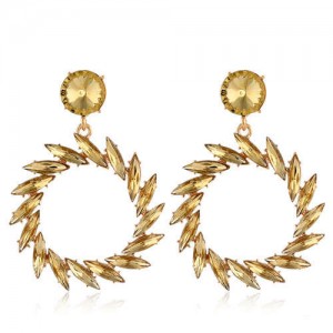 Resin Gems Floral Hoop Design Bold Fashion Women Wholesale Earrings - Champagne