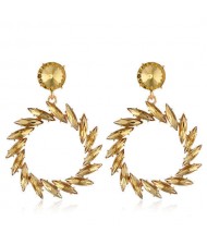 Resin Gems Floral Hoop Design Bold Fashion Women Wholesale Earrings - Champagne