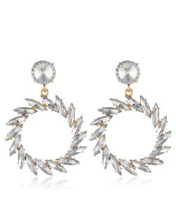 Resin Gems Floral Hoop Design Bold Fashion Women Wholesale Earrings - White