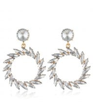Resin Gems Floral Hoop Design Bold Fashion Women Wholesale Earrings - White