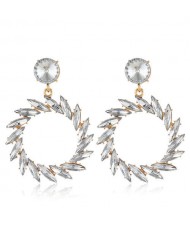 Resin Gems Floral Hoop Design Bold Fashion Women Wholesale Earrings - White