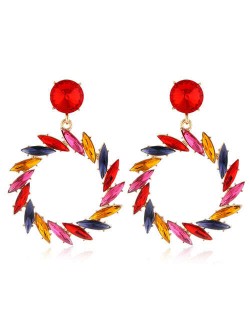Resin Gems Floral Hoop Design Bold Fashion Women Wholesale Earrings - Multicolor
