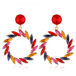 Resin Gems Floral Hoop Design Bold Fashion Women Wholesale Earrings - Multicolor