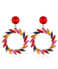 Resin Gems Floral Hoop Design Bold Fashion Women Wholesale Earrings - Multicolor