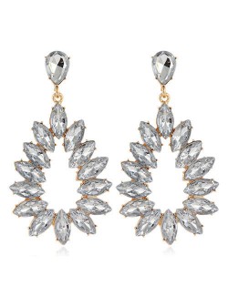 Bright Hollow Waterdrop Bold Fashion Women Drop Statement Earrings - White