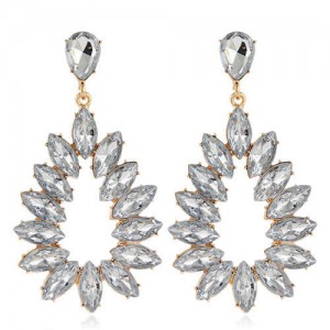 Bright Hollow Waterdrop Bold Fashion Women Drop Statement Earrings - White