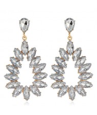 Bright Hollow Waterdrop Bold Fashion Women Drop Statement Earrings - White