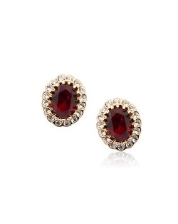 Red Austrian Crystal Inlaid Delicate Rhinestones Rimed Rose Gold Ear Studs