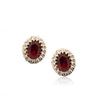 Red Austrian Crystal Inlaid Delicate Rhinestones Rimed Rose Gold Ear Studs