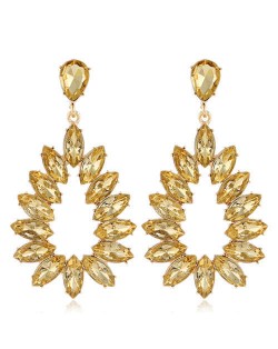 Bright Hollow Waterdrop Bold Fashion Women Drop Statement Earrings - Champagne
