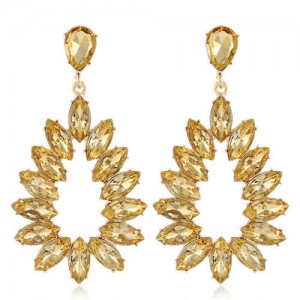 Bright Hollow Waterdrop Bold Fashion Women Drop Statement Earrings - Champagne