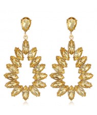 Bright Hollow Waterdrop Bold Fashion Women Drop Statement Earrings - Champagne