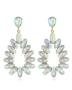 Bright Hollow Waterdrop Bold Fashion Women Drop Statement Earrings - Luminous White