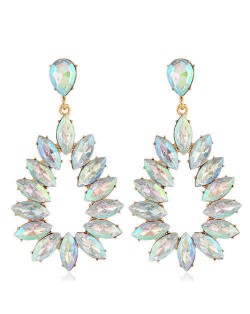 Bright Hollow Waterdrop Bold Fashion Women Drop Statement Earrings - Luminous White