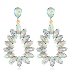 Bright Hollow Waterdrop Bold Fashion Women Drop Statement Earrings - Luminous White