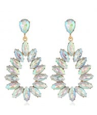 Bright Hollow Waterdrop Bold Fashion Women Drop Statement Earrings - Luminous White