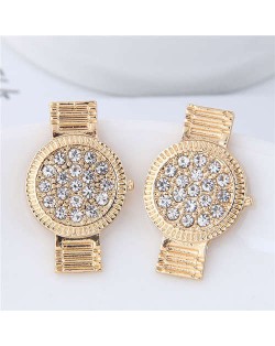 Rhinestone Embellished Cute Wrist Watch Design Alloy Women Stud Earrings - Golden