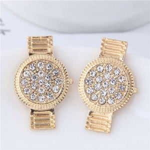 Rhinestone Embellished Cute Wrist Watch Design Alloy Women Stud Earrings - Golden