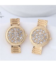 Rhinestone Embellished Cute Wrist Watch Design Alloy Women Stud Earrings - Golden