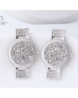 Rhinestone Embellished Cute Wrist Watch Design Alloy Women Stud Earrings - Silver