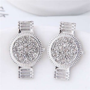 Rhinestone Embellished Cute Wrist Watch Design Alloy Women Stud Earrings - Silver