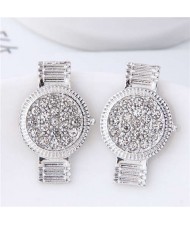 Rhinestone Embellished Cute Wrist Watch Design Alloy Women Stud Earrings - Silver