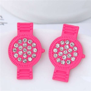 Rhinestone Embellished Cute Wrist Watch Design Alloy Women Stud Earrings - Rose
